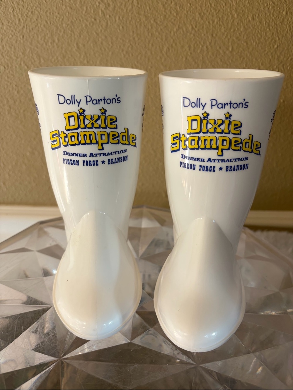 Dolly Parton Dixie Stamped Plastic White Boots cute as flower vases!